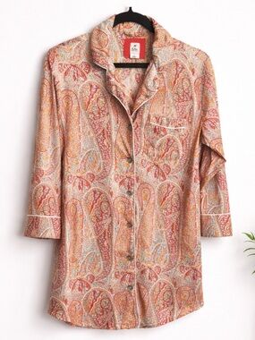 Echo Paisley Print Pajama Sleep Shirt - Red, Cream and Orange Women’s Size Small